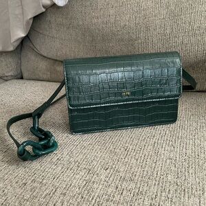 JW PEI Dark Green Croc-Pattern Crossbody Bag